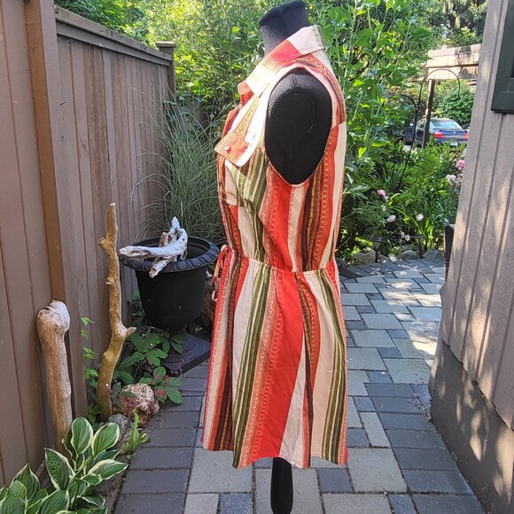 Sleeveless Shirt Dress Button Front Elastic Waist Large - Picture 6 of 15